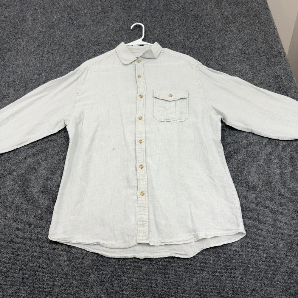 Axis LA Button Down Shirt Mens L Light Blue Linen Long Sleeve Casual Style